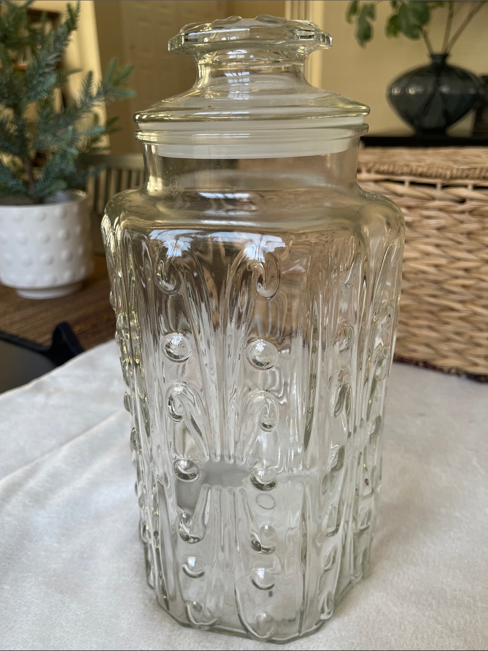 LE Smith Vintage 12” Tall Atterbury Scroll Glass Canister Jar with Lid